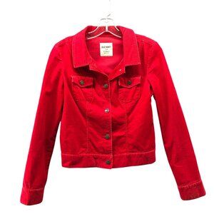 Old Navy Corduroy Jean Jacket Womens XS Red Stretch Trucker Button Front